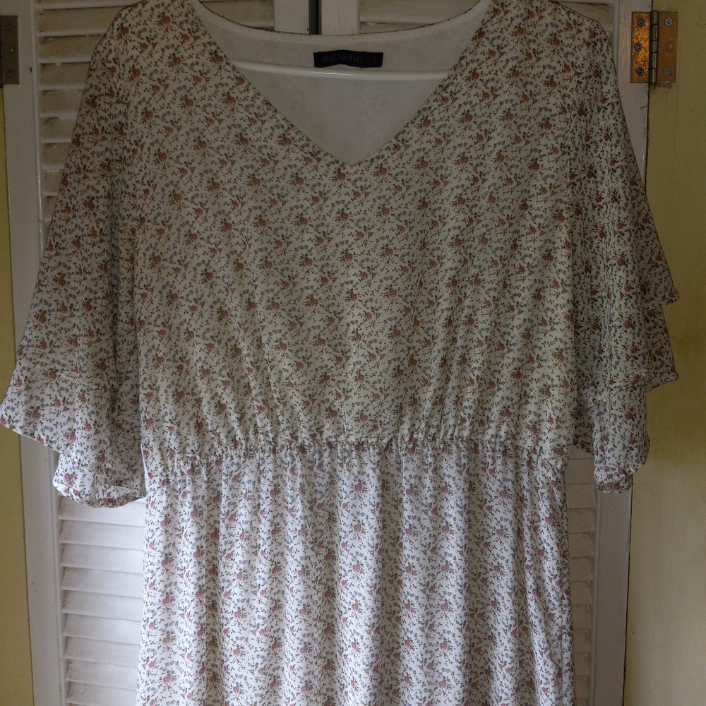 Floral V-Neck Dress with Flutter Sleeves